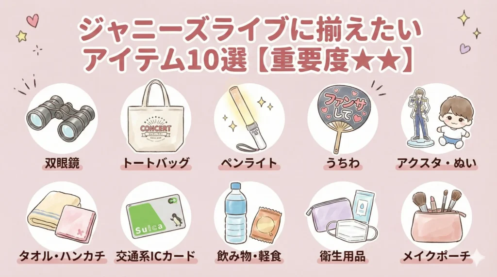 ジャニーズライブ持ち物リスト｜揃えたいアイテム10選【重要度★★】