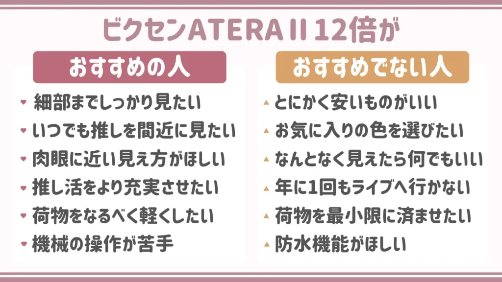 倍率12倍のビクセン防振双眼鏡がおすすめの人・そうでない人