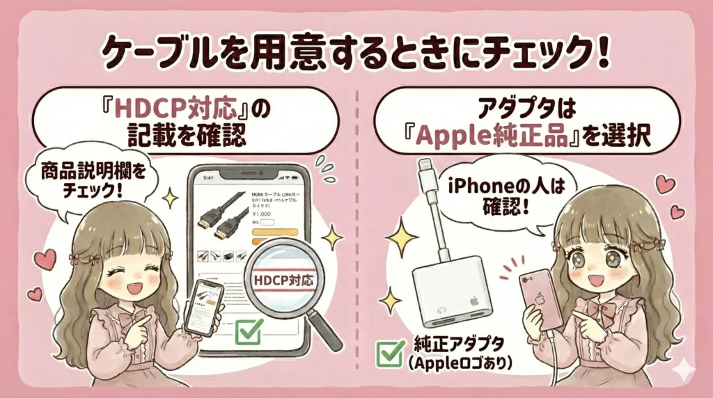 ジャニーズ配信をテレビで見る方法【目的別の選び方】｜なるべく低予算で揃えたい人はHDMIケーブル【ケーブルを用意するときのチェック項目】