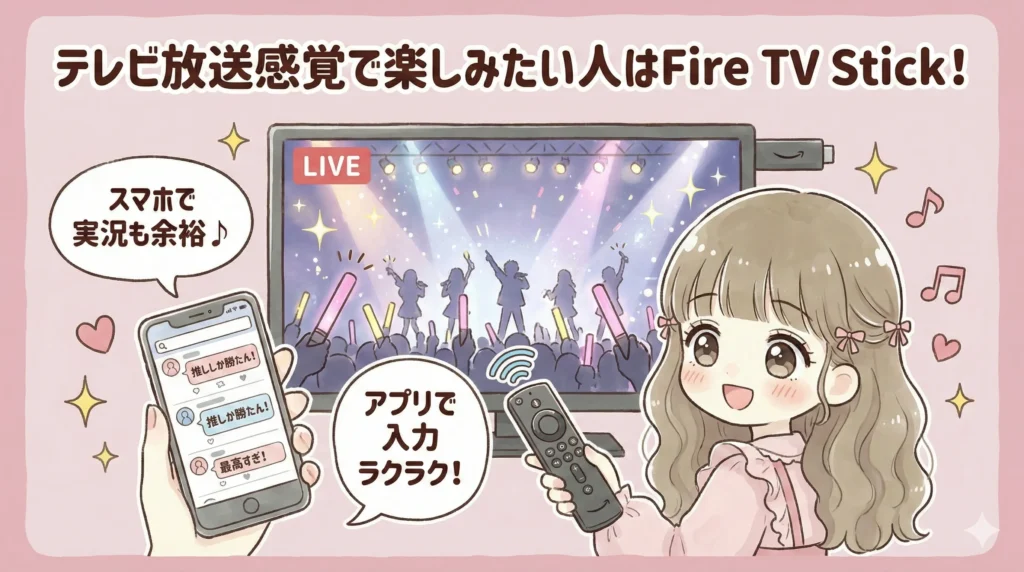ジャニーズ配信をテレビで見る方法【目的別の選び方】｜テレビ放送を見ている感覚で楽しみたい人はFire TV Stick