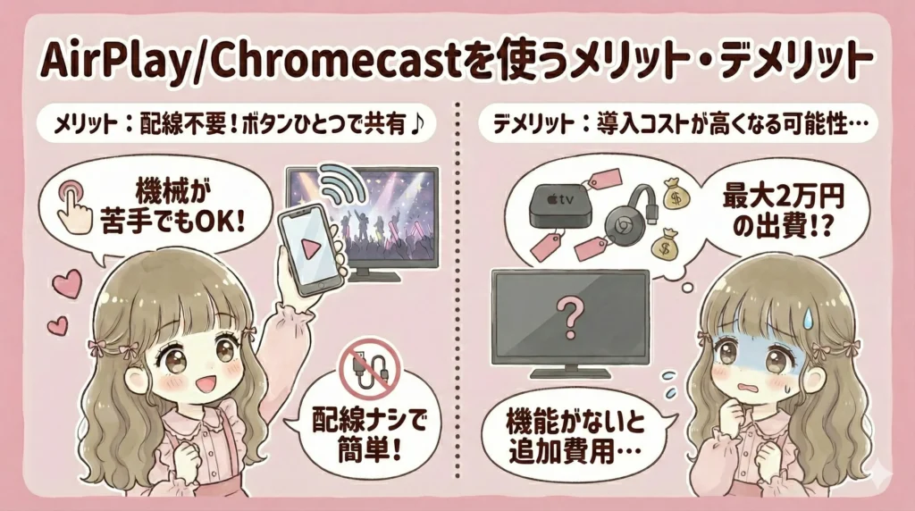 ジャニーズ配信をテレビで見る方法【目的別の選び方】｜接続の手軽さを求める人はAirPlayまたはChromecast【メリット・デメリット】