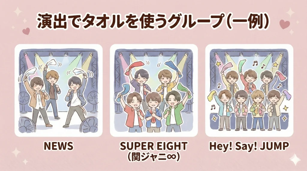 ライブの演出でタオルを使うグループ(一例)