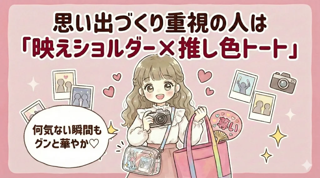 思い出づくり重視の人は「映えショルダー×推し色トート」