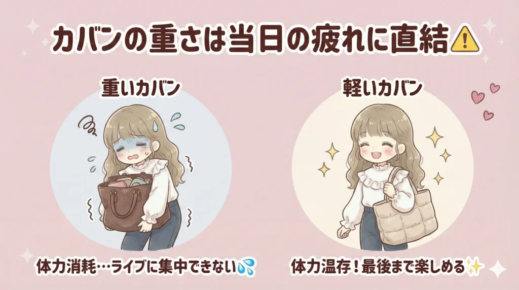 カバンの重さは当日の疲れに直結