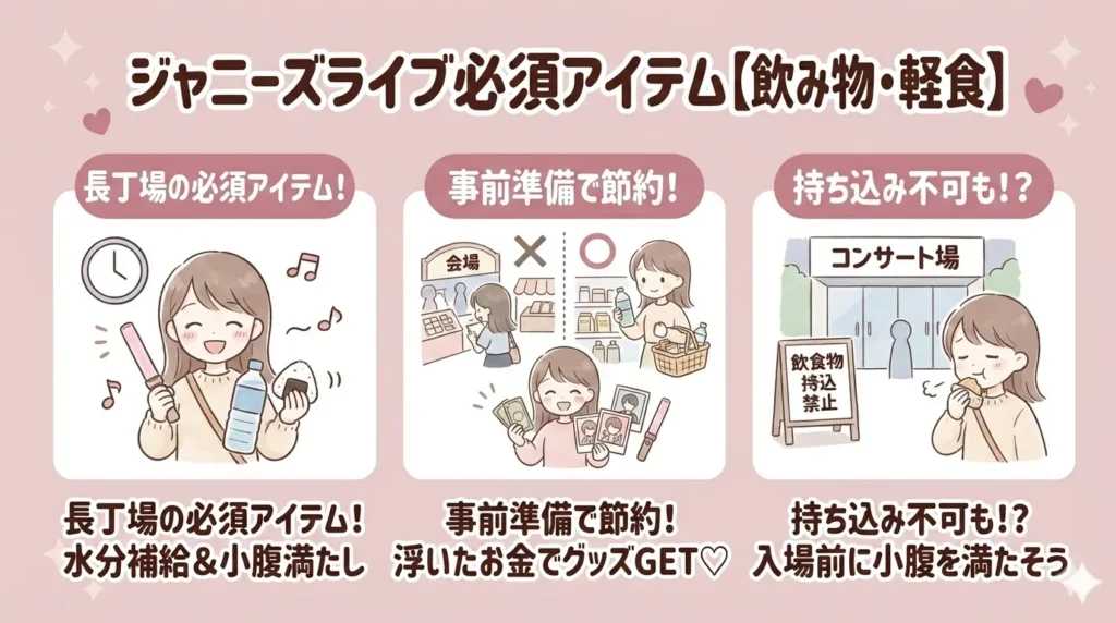 ジャニーズライブ必須アイテム【飲み物・軽食】
