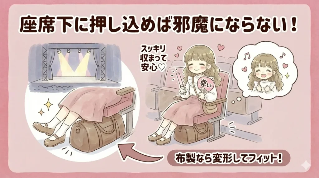 ボストンバッグ・リュックサックは座席したに押し込めば邪魔になりにくい