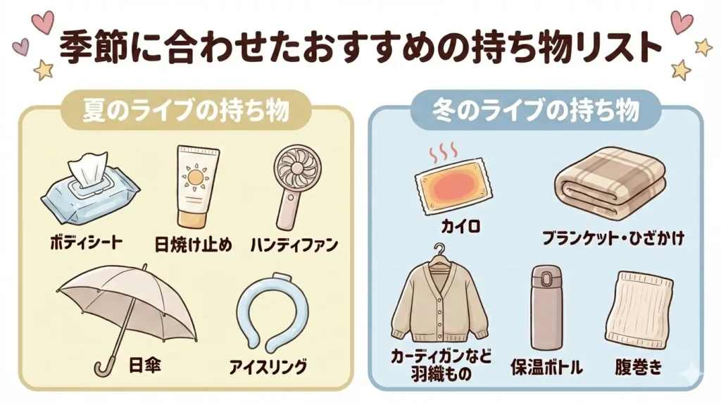 ジャニーズライブ季節に合わせたおすすめの持ち物リスト