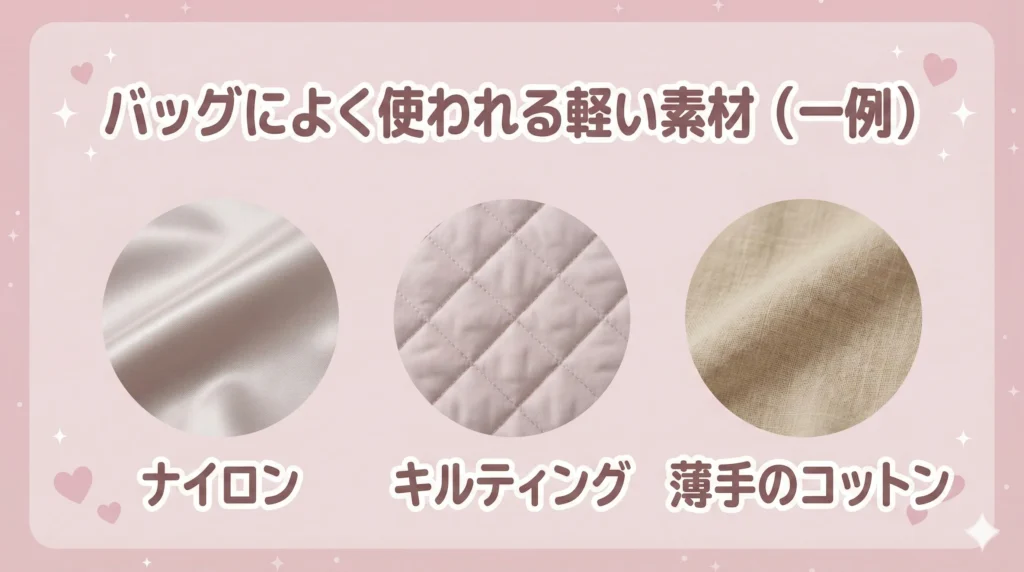 カバンによく使われる軽い素材(一例)