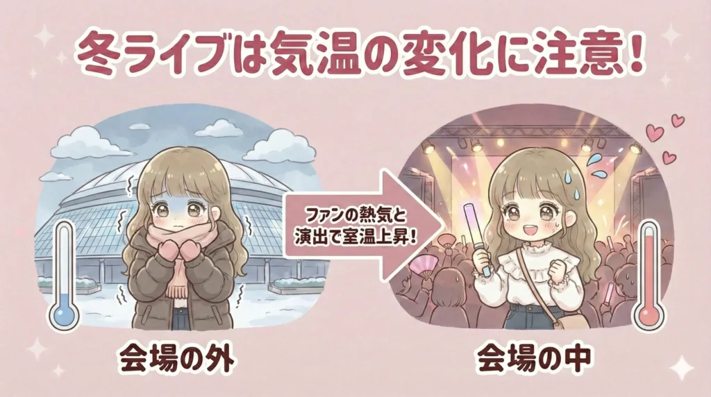 冬のジャニーズライブの服装で失敗しない3つの方法【室内と外での気温の変化に注意】