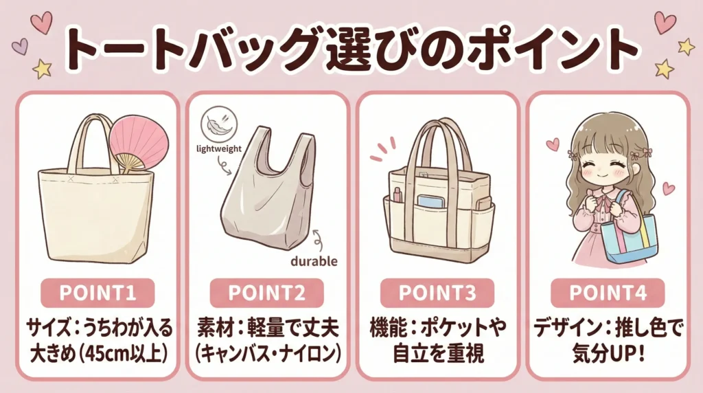 ジャニーズライブ用トートバッグ選びのポイント