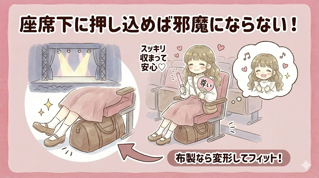 ボストン・リュックは変形させれば座席下に押し込める