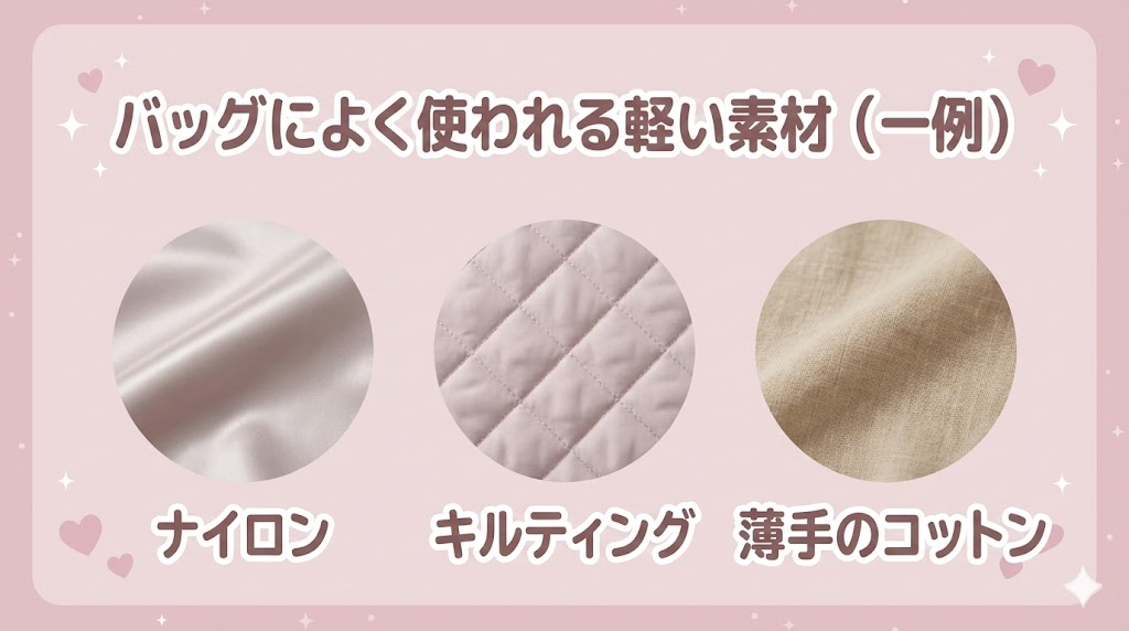 バッグによく使われる軽い素材（一例）